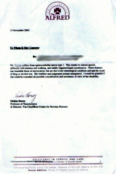 Covering letter from Neurologist